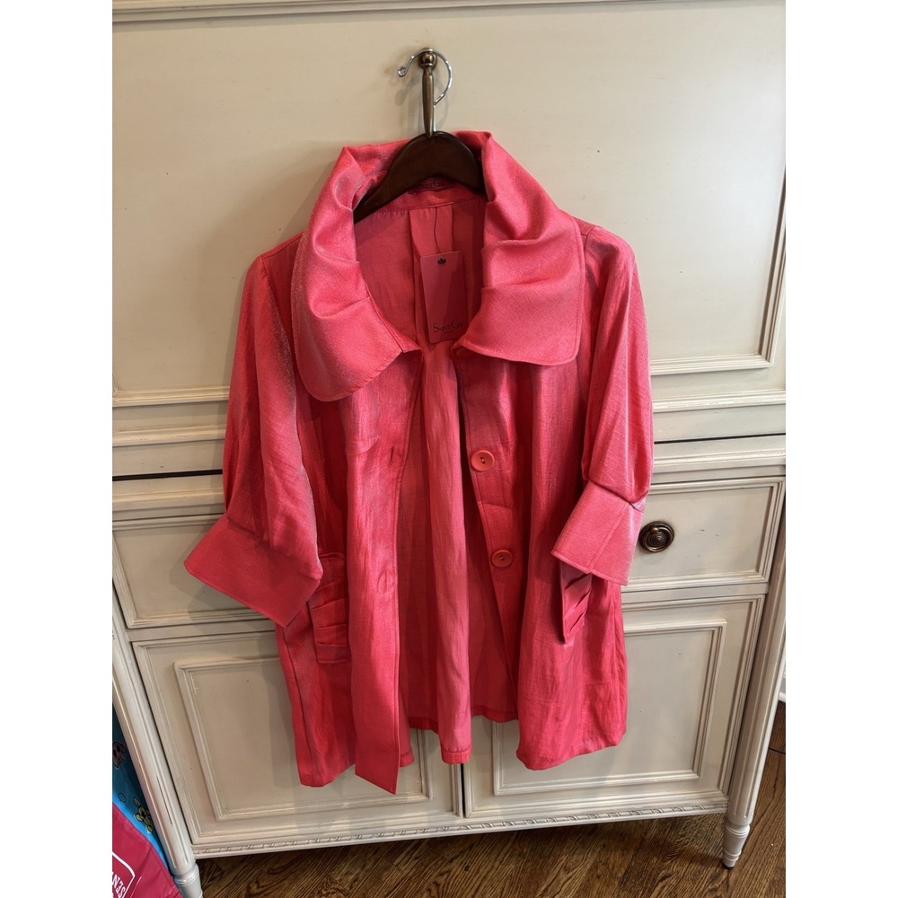 Saint Gil Paris Swim Jacket Hot Pink Pockets Ruffle‎ Collar Size Small NWT $850